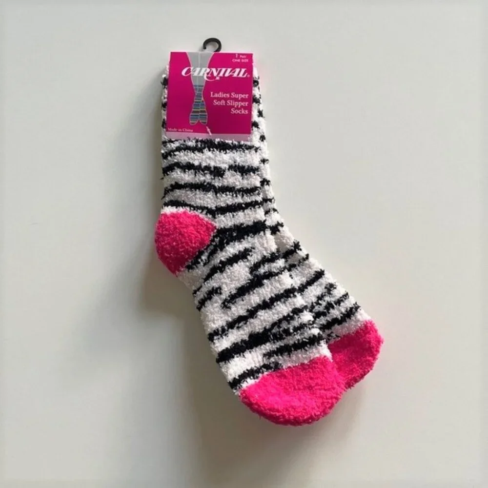 Carnival Women's Cozy Socks Animal Print Stripe Pink Black